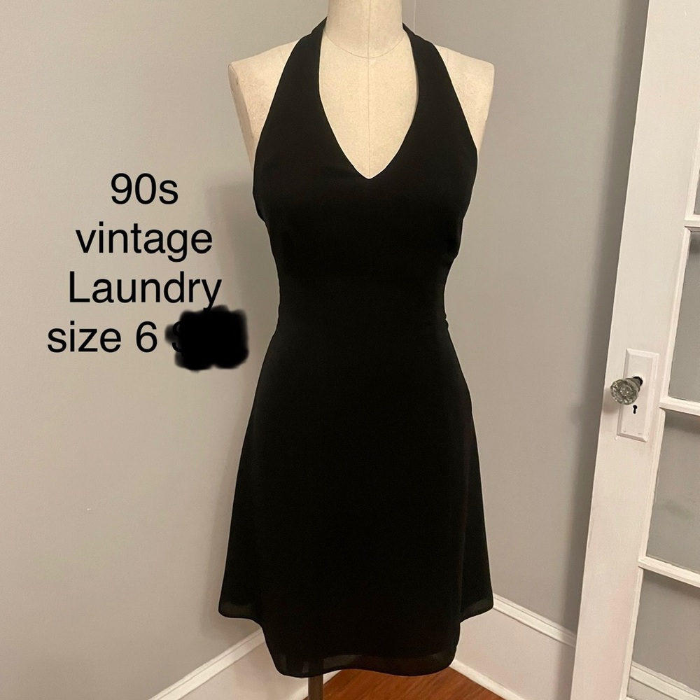 Vintage 1995 Laundry by Shelli Segal black cocktail dress halter